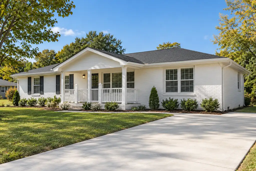 White-painted brick home in Nashville, TN 37115.